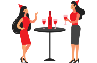 Two women enjoying a conversation over wine at a table