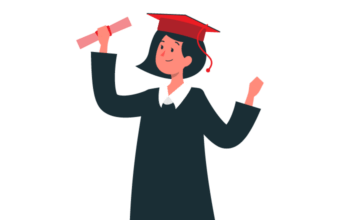 A woman in a graduation gown proudly holding her diploma