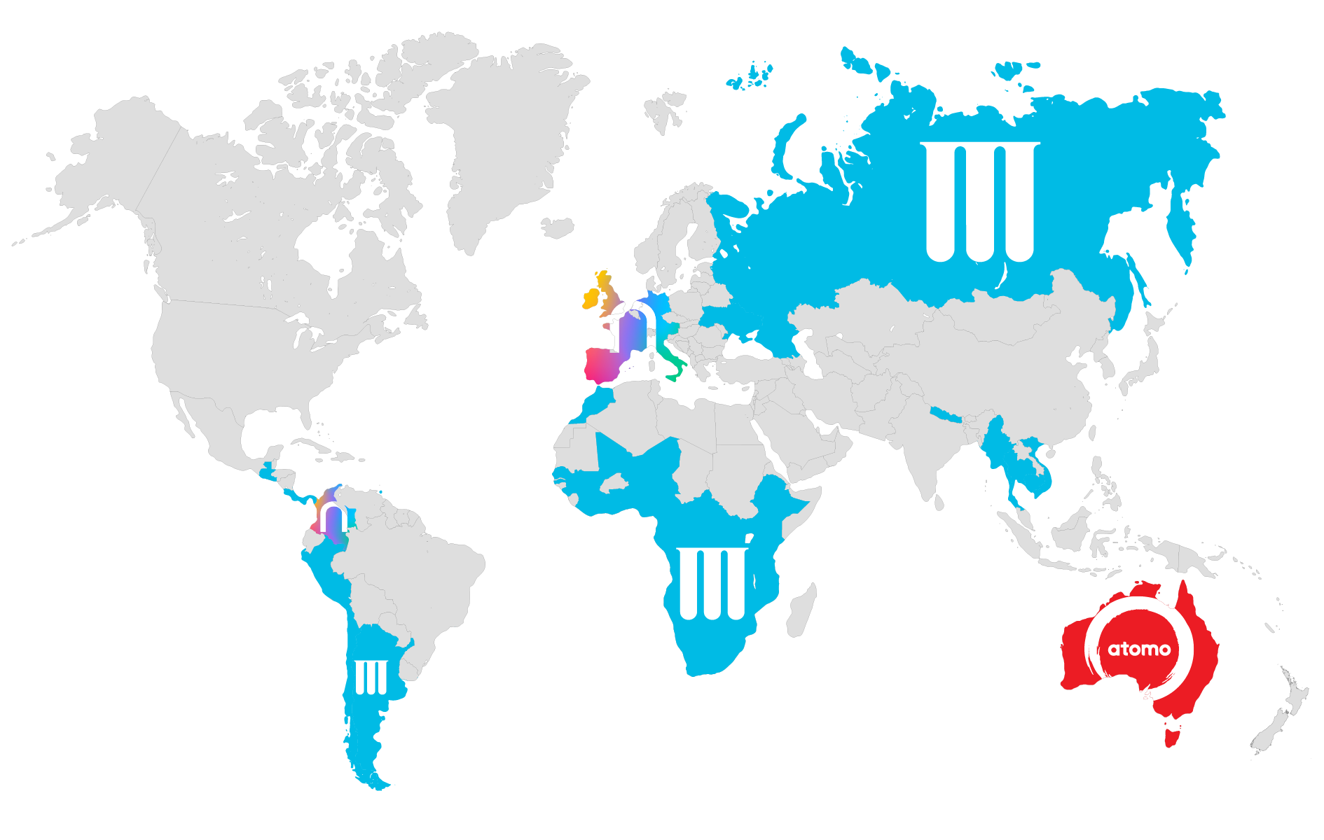 World map with highlighted countries.