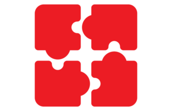 A red puzzle piece with four interlocking pieces.