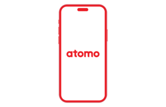 a phone outline with the word Atomo in the middle