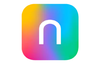 rounded square rainbow logo with letter n in the middle